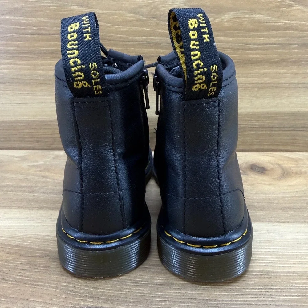 Dr Martens Toddler Boots Size 8‎ Black Leather Zip Combat 1461 Punk Grunge Y2k
